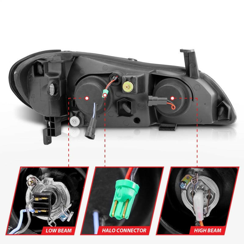 ANZO 2000-2004 Infiniti I30 Projector Headlights w/ Halo Black Headlights ANZO
