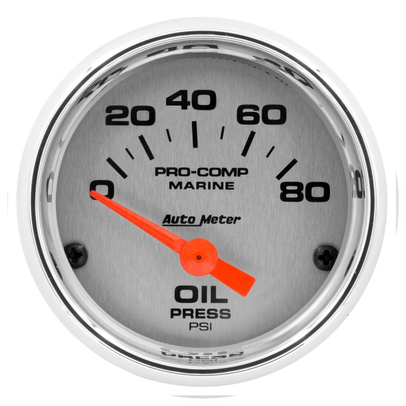 Autometer Marine Chrome Ultra-Lite 2-1/16in 80PSI Electric Oil Pressure Gauge Gauges AutoMeter