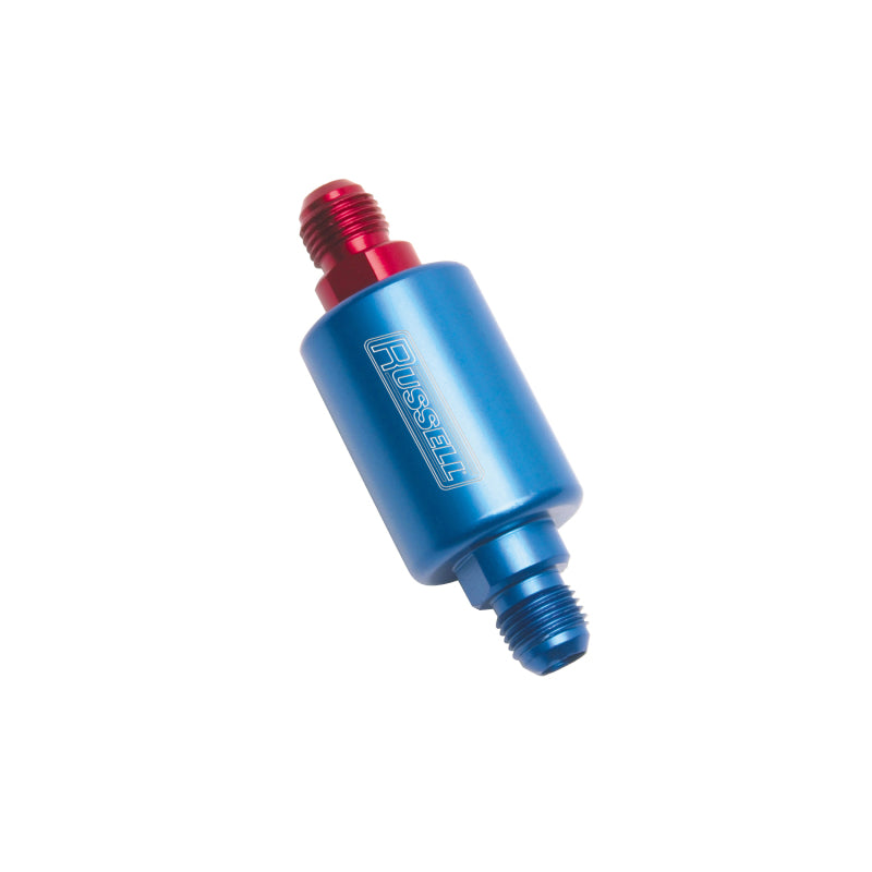 Russell Performance Red/Blue Anodized (3in Length 1-1/4in dia. -6 male inlet/outlet) Fuel Filters Russell
