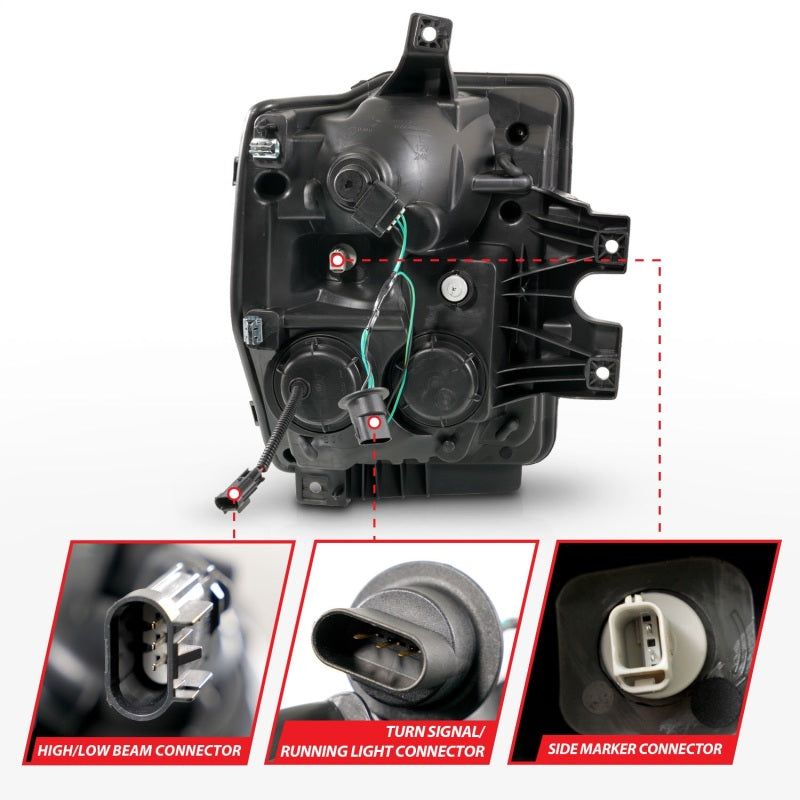 ANZO 08-10 Ford F-250 - F-550 Super Duty Projector Headlights w/ Light Bar Switchback Chrome Housing Headlights ANZO