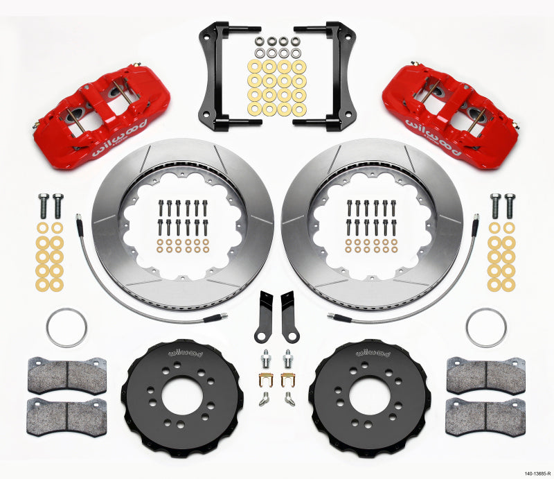 Wilwood AERO6 Front Hat Kit 14.00 Red 2005-2014 Mustang w/ BMR Suspn. w/Lines Big Brake Kits Wilwood