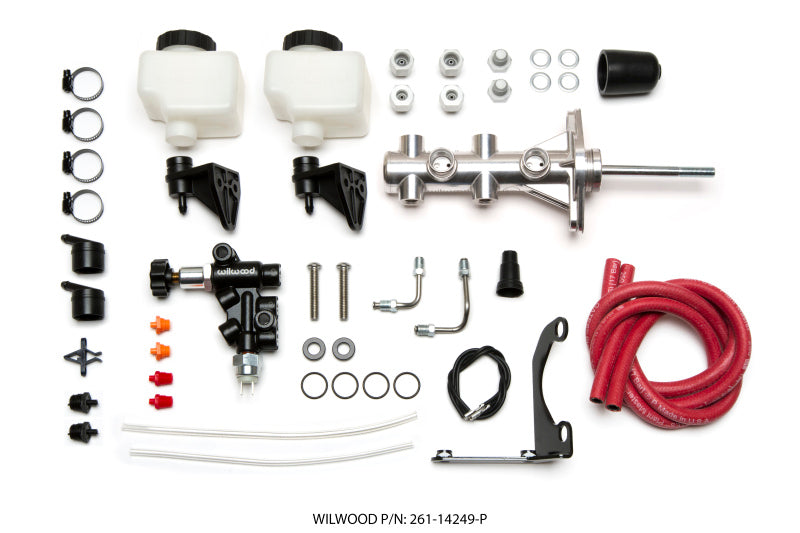 Wilwood Tandem Remote M/C Kit w L/H Bracket & Prop Valve - 7/8in Bore Ball Burnished-W/Pushrod Brake Master Cylinder Wilwood
