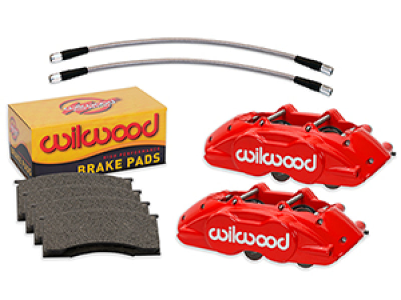 Wilwood 65-67 Ford Mustang D11 Calipers w/Pads and Lines - Red Brake Calipers - Perf Wilwood