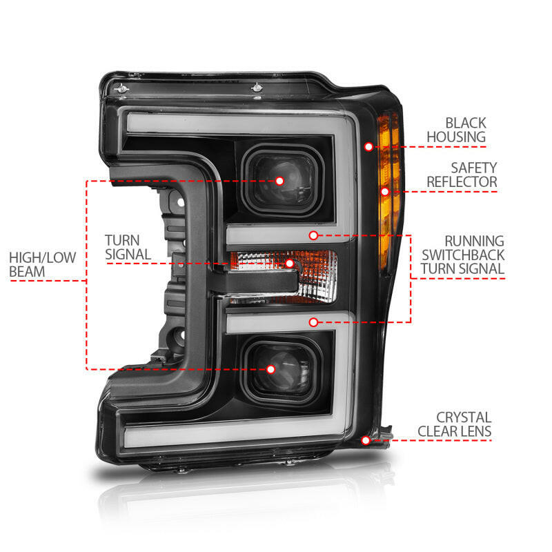 ANZO LED Headlights 17-18 Ford F-250 Super Duty Plank-Style L.E.D. Headlight Black (Pair) Headlights ANZO