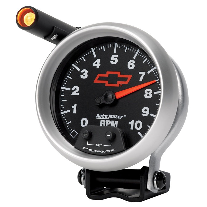Autometer GM Red Bowtie Black 3-3/4in 0-10000 RPM Pedestal Mount Tachometer Quick-Lite Gauges AutoMeter