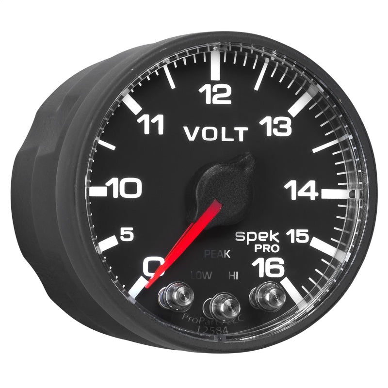 AutoMeter Gauge Voltmeter 2-1/16in. 16V Stepper Motor W/Peak & Warn Blk/Blk Spek-Pro Gauges AutoMeter