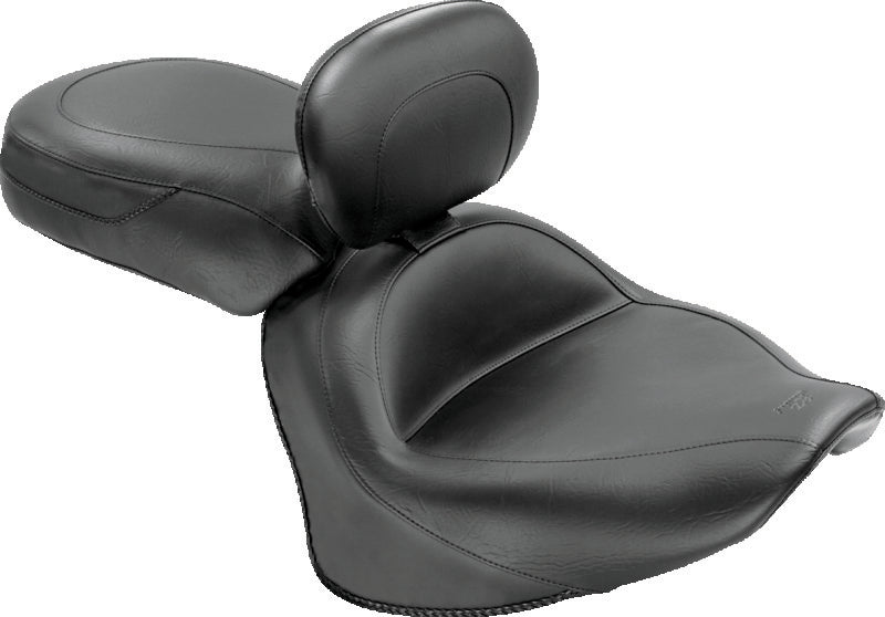 Mustang 07-17 Yamaha V-Star 1300, 1300 Tourer Wide Touring 2PC Seat w/Driver Backrest - Black Two-Piece Motorcycle Seats Mustang Motorcycle