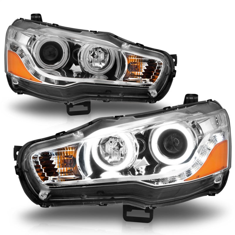 ANZO 2008-2015 Mitsubishi Lancer Projector Headlights w/ Halo Chrome (CCFL) Headlights ANZO
