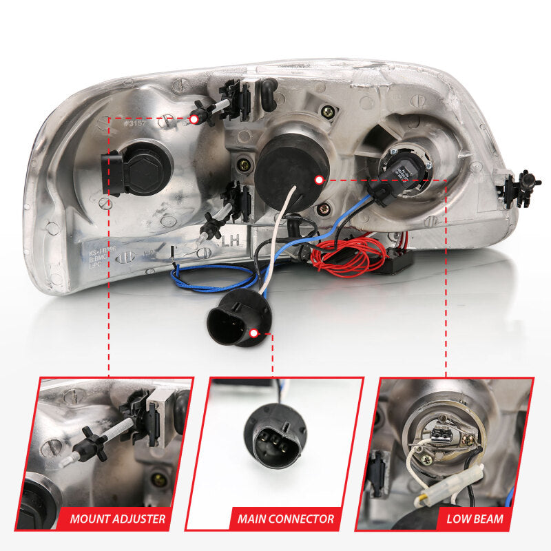 ANZO 1997.5-2003 Ford F-150 Projector Headlights w/ Halo and LED Black 1pc Headlights ANZO