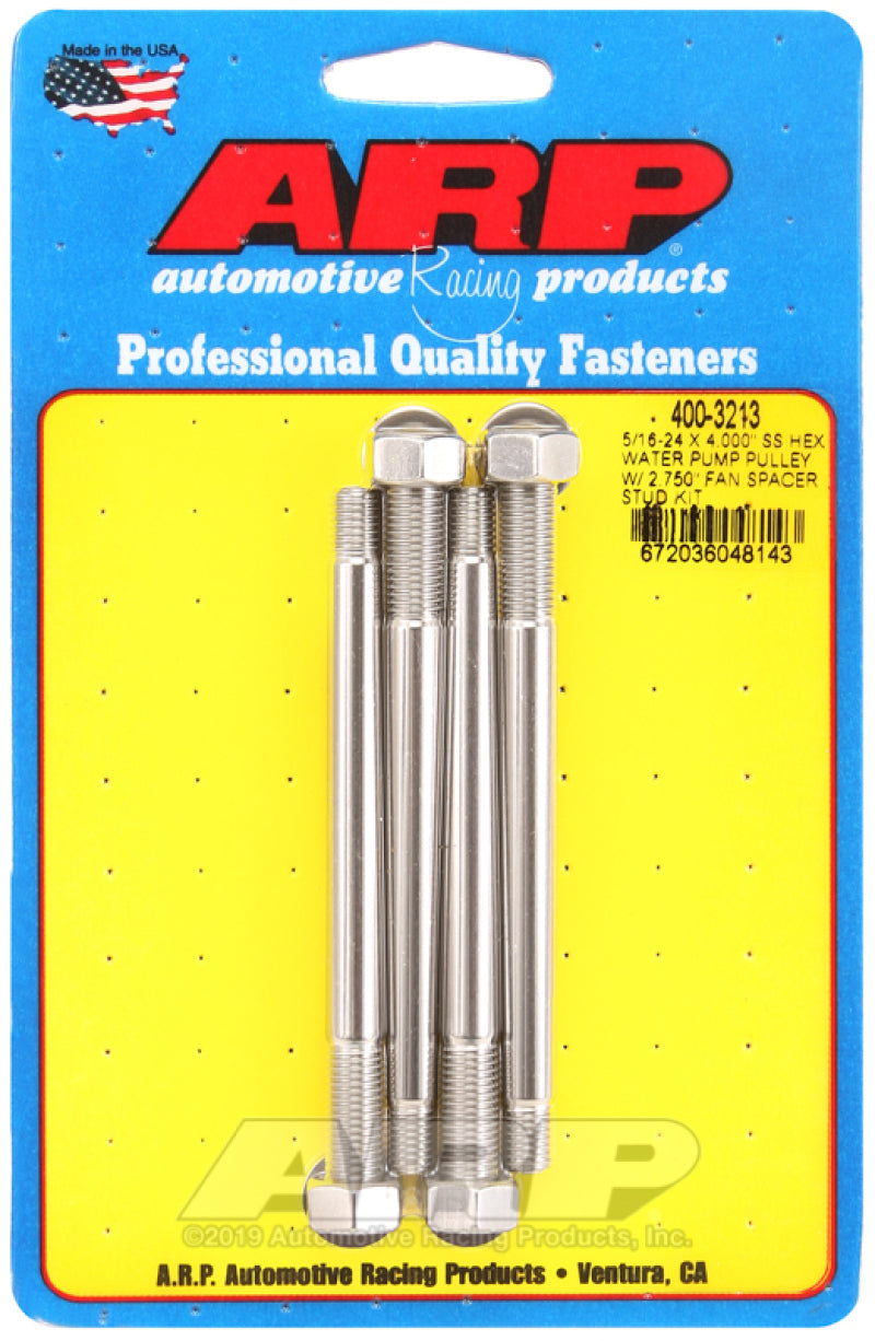 ARP 5/16-24 X 4.000 SS Hex Water Pump Pulley w/ 2.750in Fan Spacer Stud Kit Hardware - Singles ARP