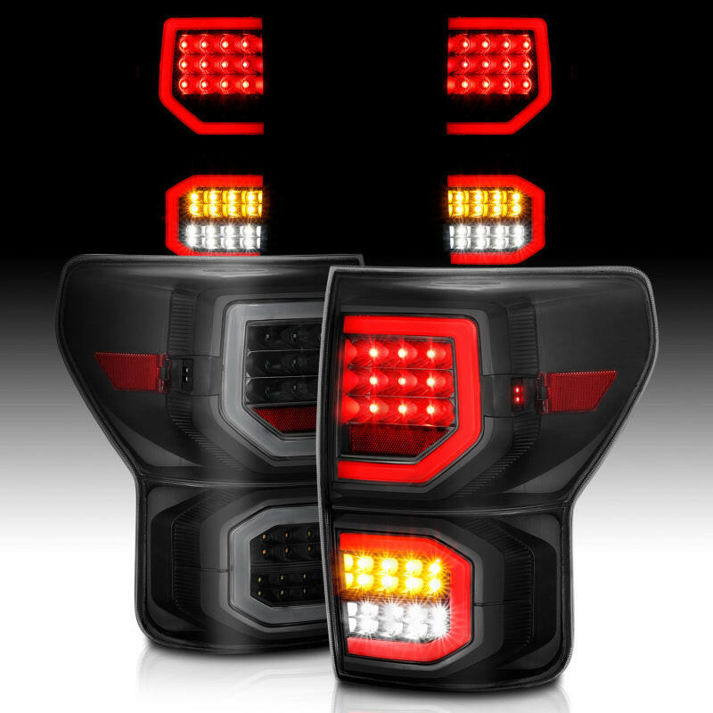 ANZO 2007-2013 Toyota Tundra LED Taillights Plank Style Black w/Smoke Lens Tail Lights ANZO