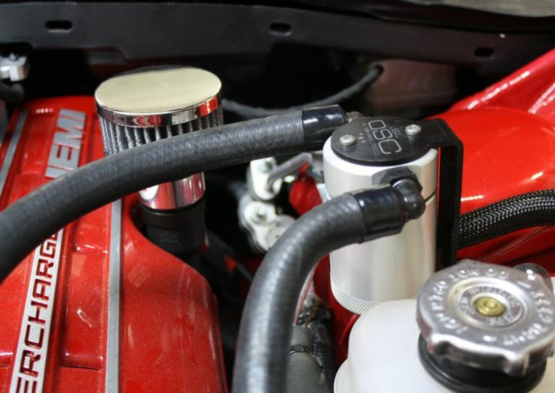 J&L 15-17 Dodge Hellcat 6.2L Hemi Driver Side Oil Separator 3.0 - Clear Anodized Oil Separators J&L