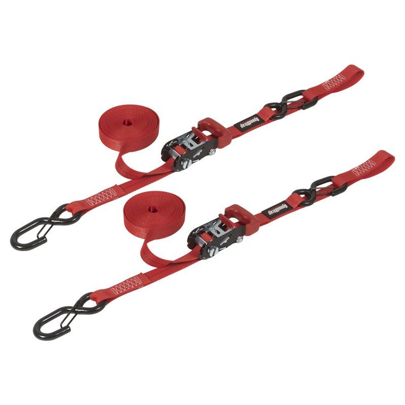 SpeedStrap 1In x 15Ft Ratchet Tie Down w/ Snap FtSFt Hooks Soft Tie (2 Pack) - Red Cargo Tie-Downs SpeedStrap