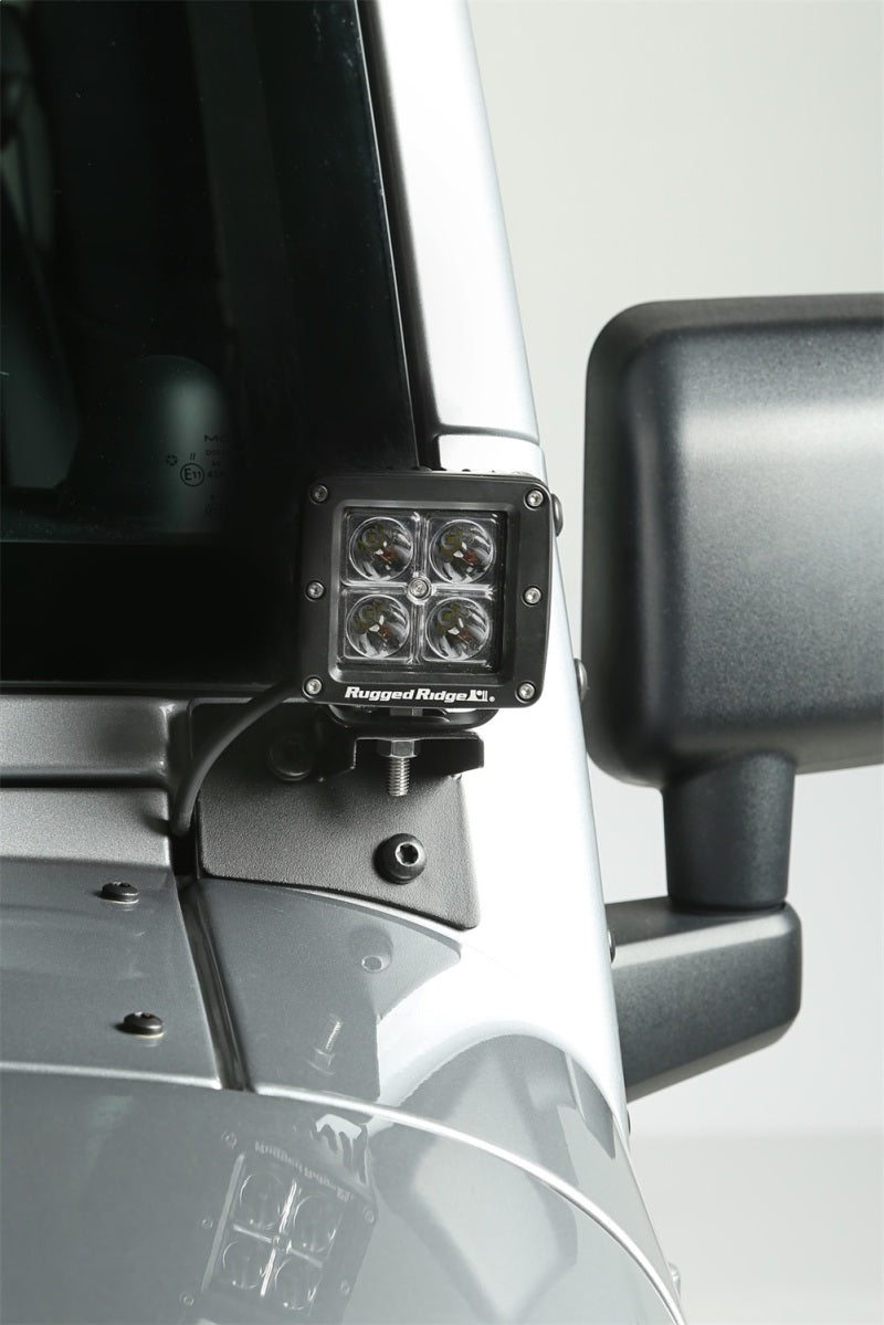 Rugged Ridge 07-18 Jeep Wrangler JK Textured Black Windshield Aux. Light Mounting Brackets Brackets Rugged Ridge