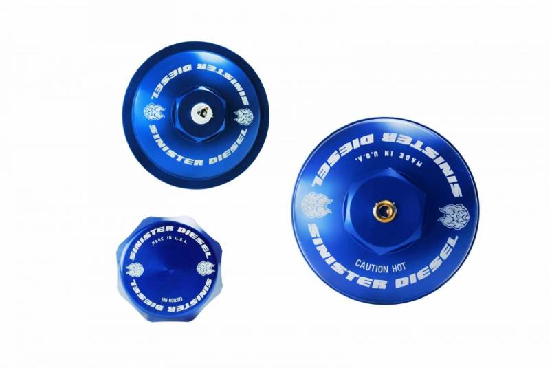 Sinister Diesel 03-07 Ford 6.0L Billet Blue Cap Kit Oil Caps Sinister Diesel