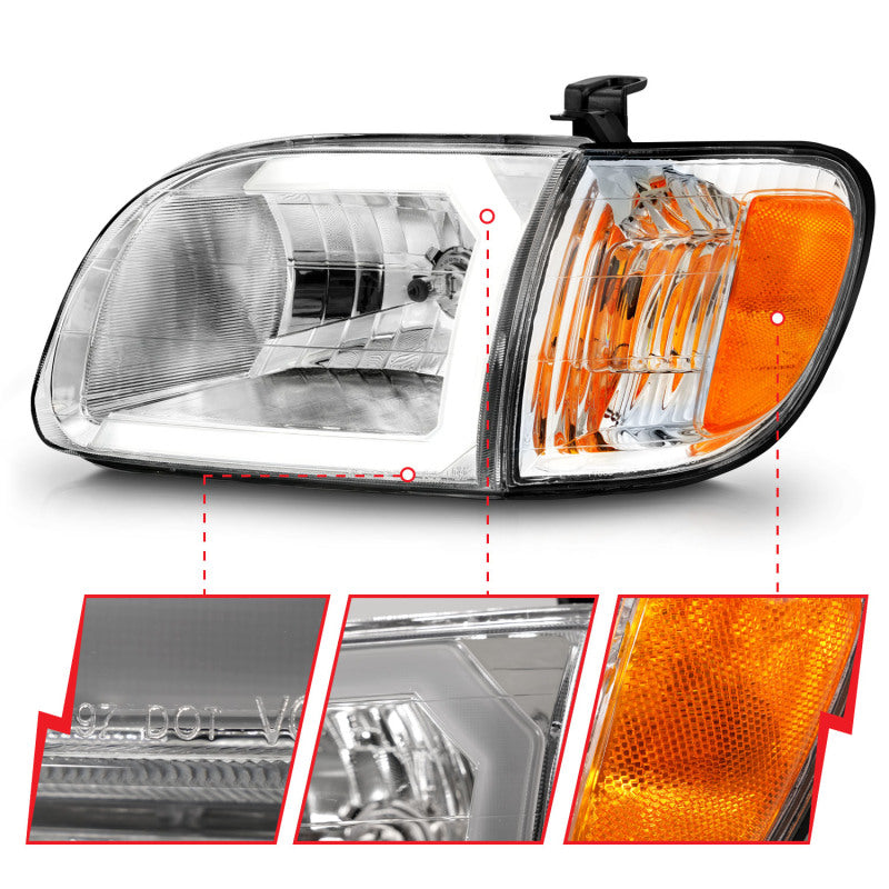 ANZO 00-04 Toyota Tundra (Reg/Acc Cab Only) Crystal Headlights w/Lgt Bar Chrome w/Corner Lights 2pc Headlights ANZO