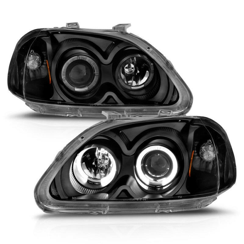 ANZO 1996-1998 Honda Civic Projector Headlights w/ Halo Black Headlights ANZO