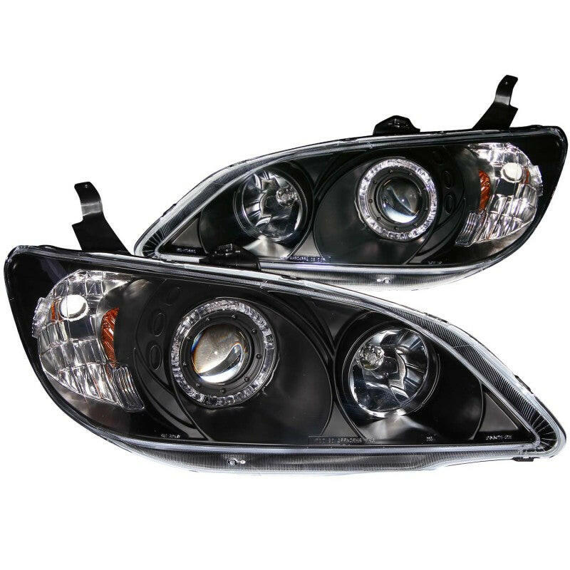 ANZO 2004-2005 Honda Civic Projector Headlights w/ Halo Black Headlights ANZO