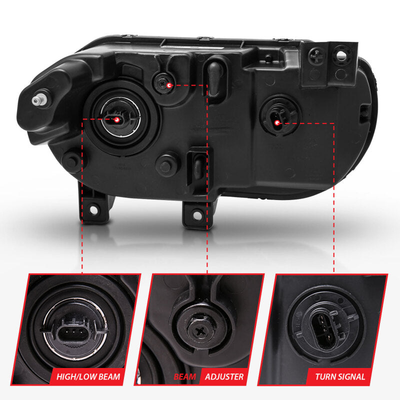 ANZO 2008-2014 Dodge Challenger Crystal Headlights Black Headlights ANZO