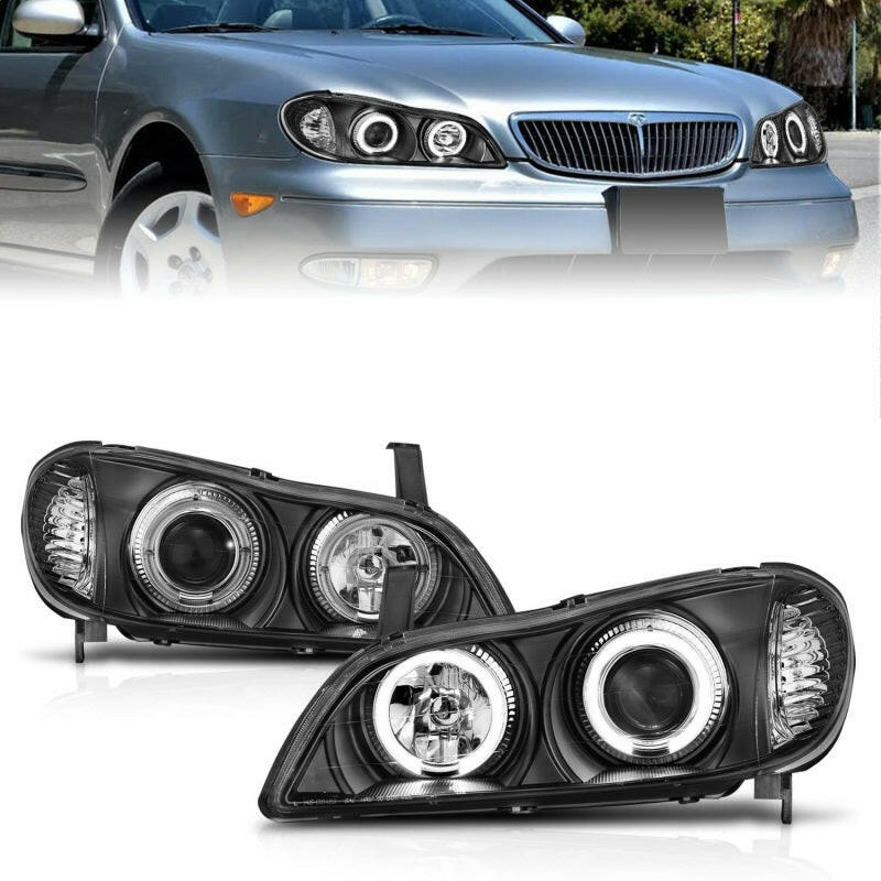 ANZO 2000-2004 Infiniti I30 Projector Headlights w/ Halo Black Headlights ANZO