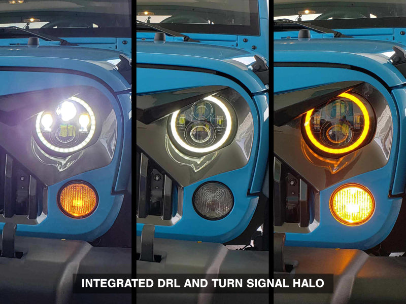 Raxiom 97-18 Jeep Wrangler TJ/JK Axial Halo Headlights w/ DRL Amber Signals- Blk Hsng (Clear Lens) Headlights Raxiom