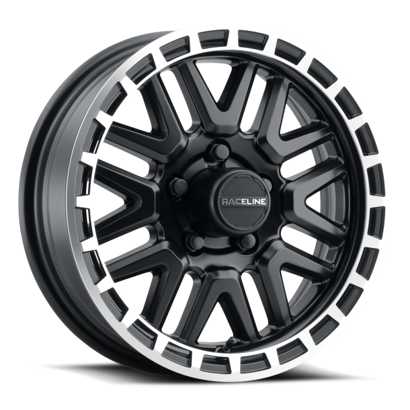 Raceline 953BM Krank 13x4.5in / 5x114.3 BP / -0.125mm Offset / 3.19mm Bore - Black & MACH. Wheel Wheels - Cast Raceline