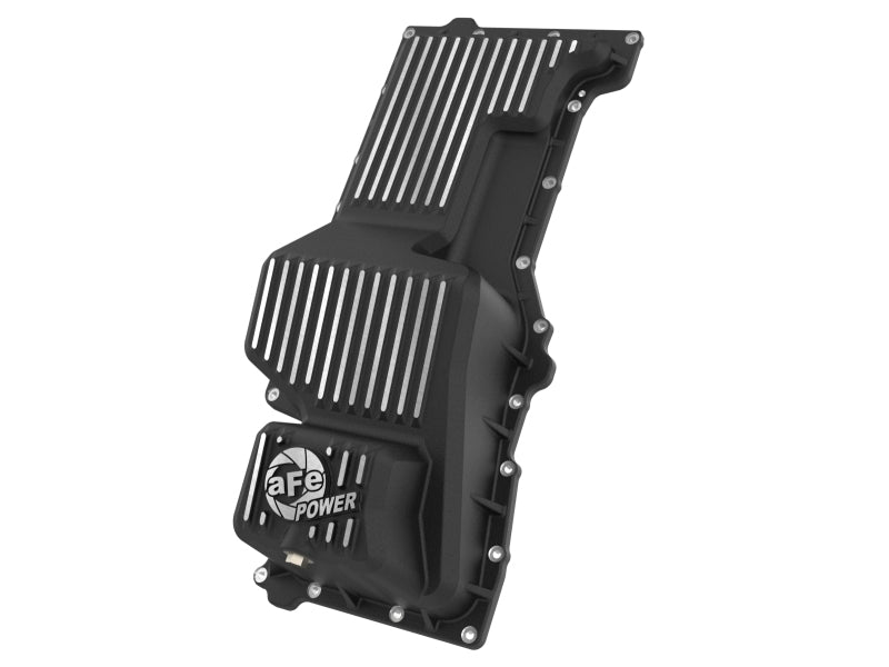 aFe 20-25 GM Trucks L6 3.0L Engine Oil Pan - Black w/ Machined Fins Diff Covers aFe