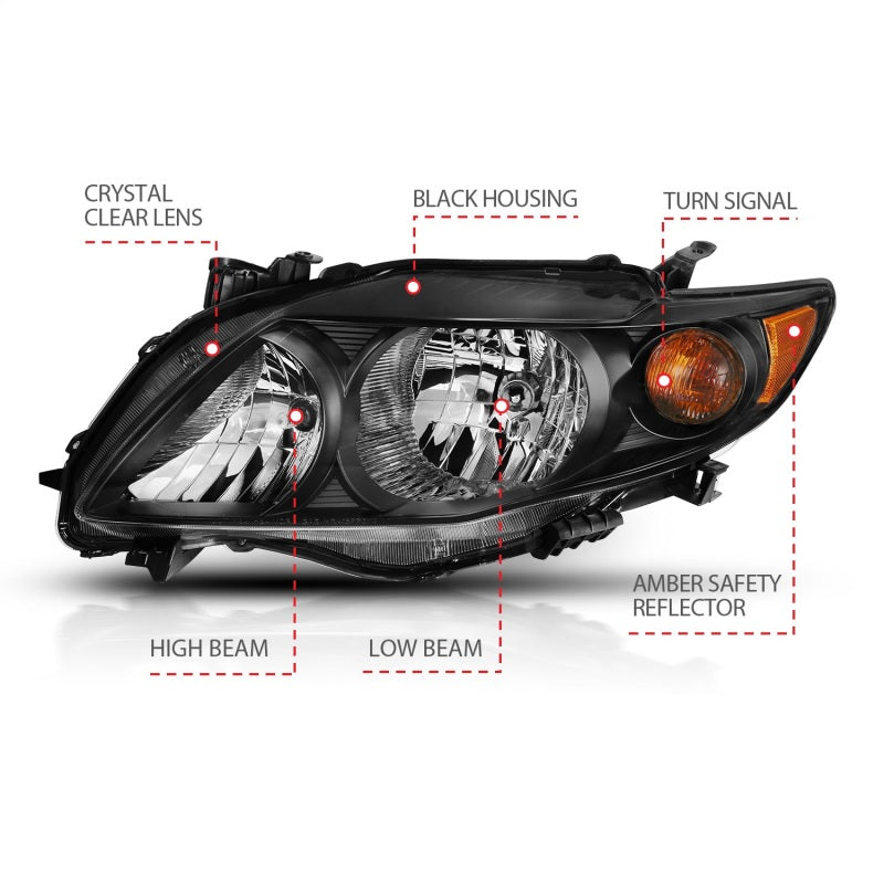 ANZO 2009-2010 Toyota Corolla Crystal Headlight Black Amber Headlights ANZO