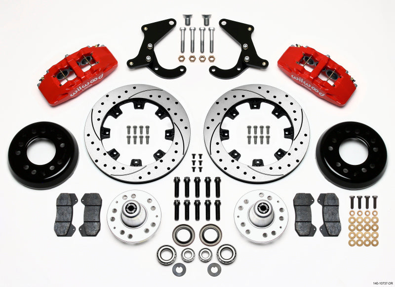 Wilwood Dynapro 6 Front Hub Kit 12.19in Drilled Red 55-57 Chevy Big Brake Kits Wilwood