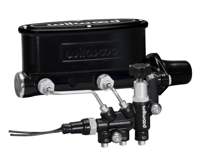 Wilwood HV Tandem M/C Kit w L/H Bracket & Prop Valve - 1 1/8in Bore Black Brake Master Cylinder Wilwood
