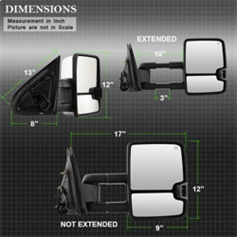 xTune Chevy Silverado 14-16 Heated Amber LED Signal Mirror Chrome MIR-CSIL14S-G3C-PWH-AM-SET Side Mirrors SPYDER