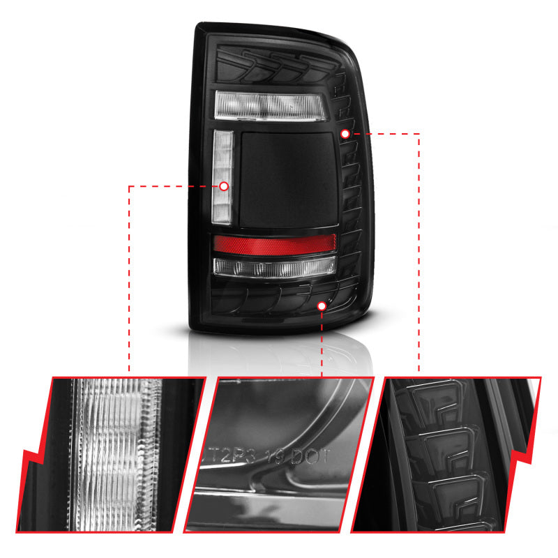 ANZO 19-24 RAM 2500/3500 Full LED Tail Lights SeqSig Black - Pair Tail Lights ANZO