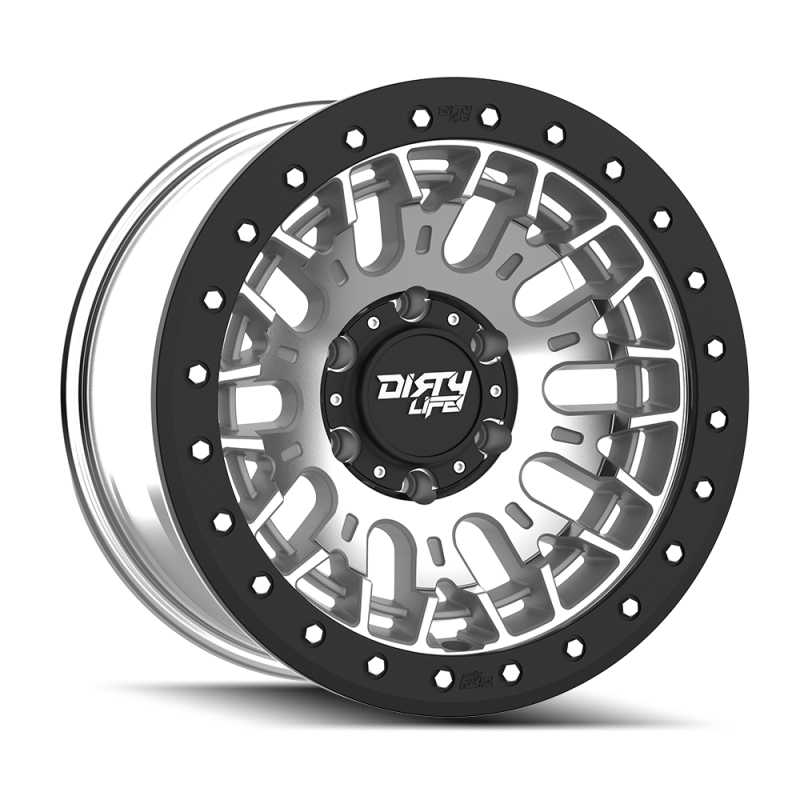 Dirty Life DT-3 17X9 6x139.7 -12 Offset - Machined Finish w/ Simulated Beadlock Wheels - Cast Dirty Life