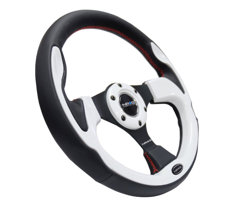 NRG Reinforced Steering Wheel (320mm) Blk w/White Trim & 4mm 3-Spoke Steering Wheels NRG