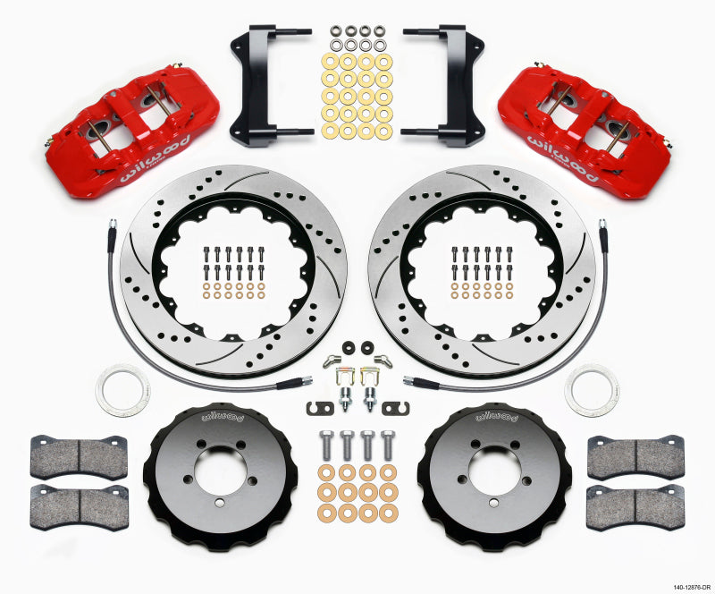Wilwood AERO6 Front Hat Kit 14.00 Drilled Red 1999-2012 Subaru WRX w/Lines Big Brake Kits Wilwood