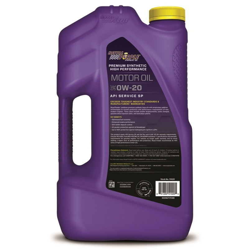 Royal Purple Premium Synthetic High Performance Multi-Grade 0W-20 Motor Oil - 5 Quart Motor Oils Royal Purple