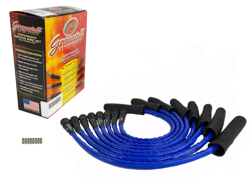 Granatelli 10-14 Ford 6.2L Perf Wire Set w/Inserts/Blue Hi-Temp Jacket/Black Fire Sleeve Spark Plug Wire Sets Granatelli Motor Sports