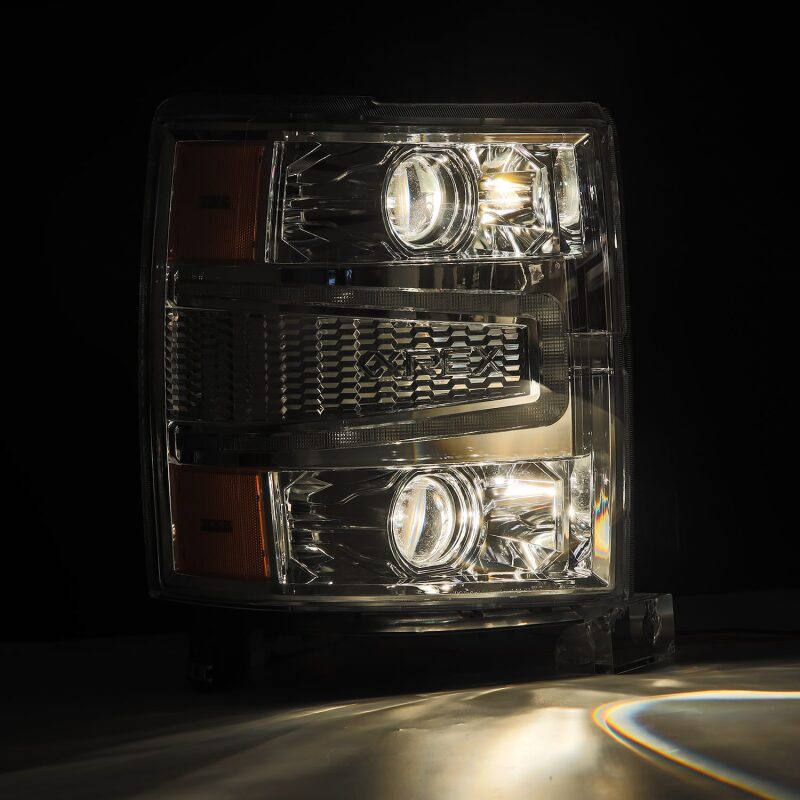 AlphaRex 14-15 Chevy 1500 PRO-Series Projector Headlights Chrome w/Sequential Signal & DRL Headlights AlphaRex