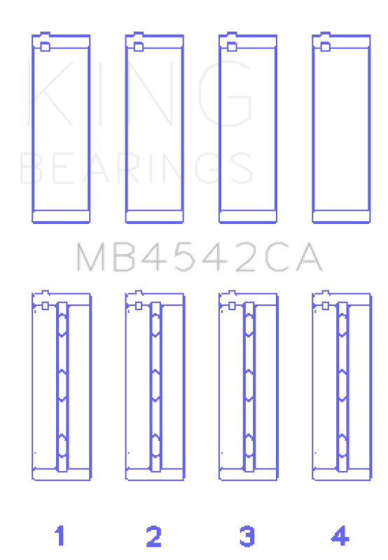 King Nissan VQ20DE, VQ25DD, VQ30DE/DD/DET, VQ35DE (Size +0.5mm) Crankshaft Main Bearing (Set of 4) Bearings King Engine Bearings