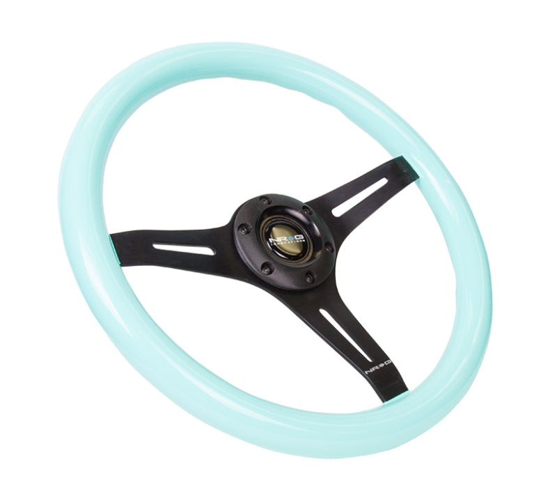 NRG Classic Wood Grain Steering Wheel (350mm) Minty Fresh Color Grip w/Black 3-Spoke Center Steering Wheels NRG