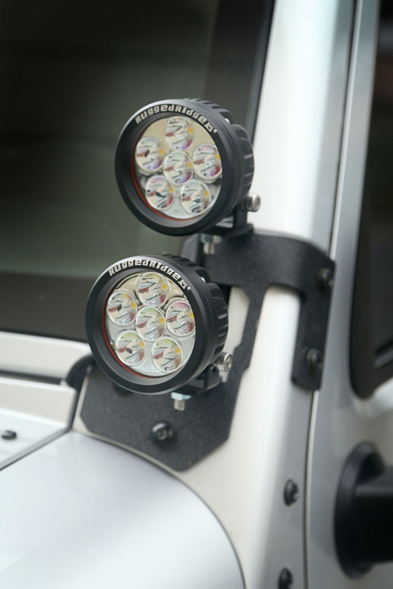 Rugged Ridge 07-18 Jeep Wrangler JK Textured Black A Pillar Light Mount Light Mounts Rugged Ridge