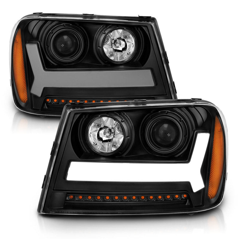 ANZO 2006-2009 Chevrolet Trailblazer Projector Headlights w/ Plank Style Design Black w/ Amber Headlights ANZO