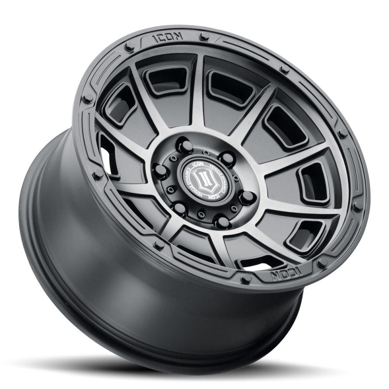 ICON Victory 17x8.5 5x5 -6mm Offset 4.5in BS Smoked Satin Black Tint Wheel Wheels - Cast ICON