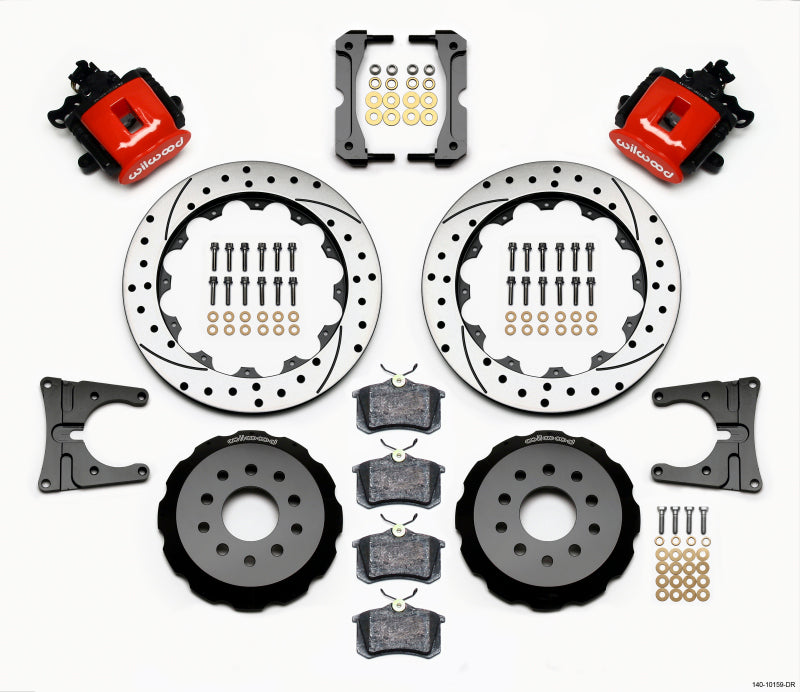 Wilwood Combination Parking Brake Rear Kit 12.88in Drilled Red 2005-2014 Mustang Brake Calipers - Perf Wilwood