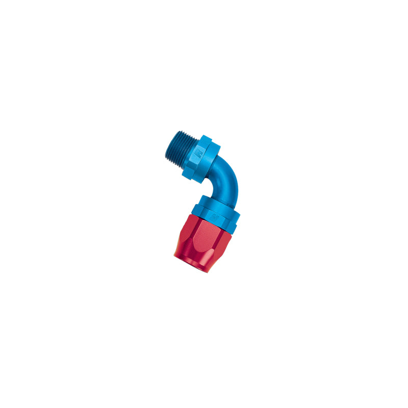 Russell Performance -6 AN Red/Blue 90 Degree Full Flow Swivel Pipe Thread Hose End (With 3/8in NPT) Fittings Russell