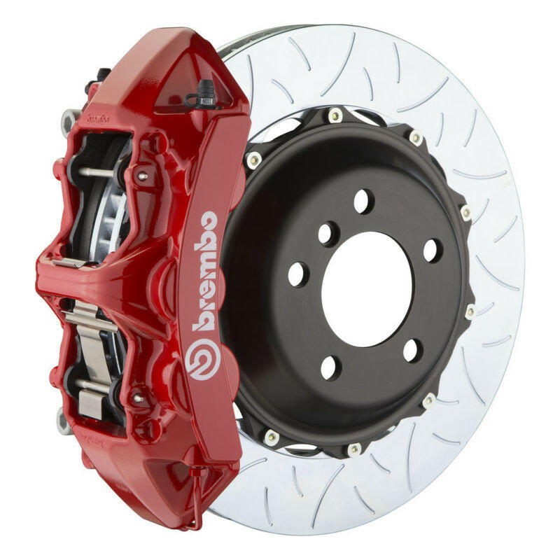 Brembo 05-14 Mustang GT Excl non-ABS Equipped Fr GT BBK 6Pist Cast 380x32 2pc Rtr Slot Type3-Red Brake Kits - Performance Slot Brembo