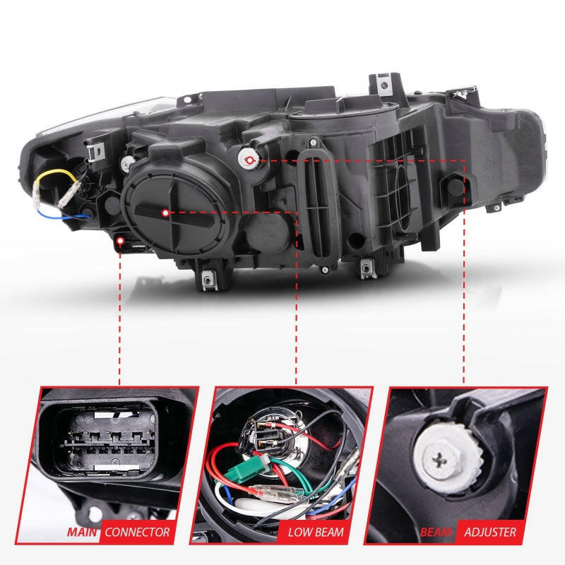 ANZO 2012-2015 BMW 3 Series Projector Headlights w/ U-Bar Black Headlights ANZO
