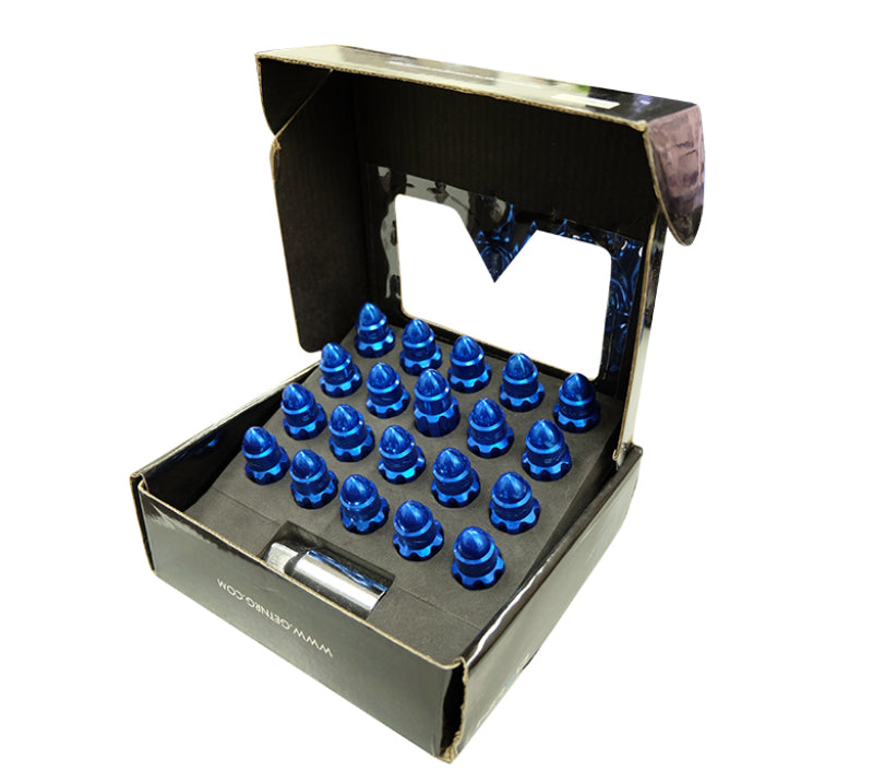 NRG 500 Series M12 X 1.5 Bullet Shape Steel Lug Nut Set - 21 Pc w/Lock Key - Blue Lug Nuts NRG
