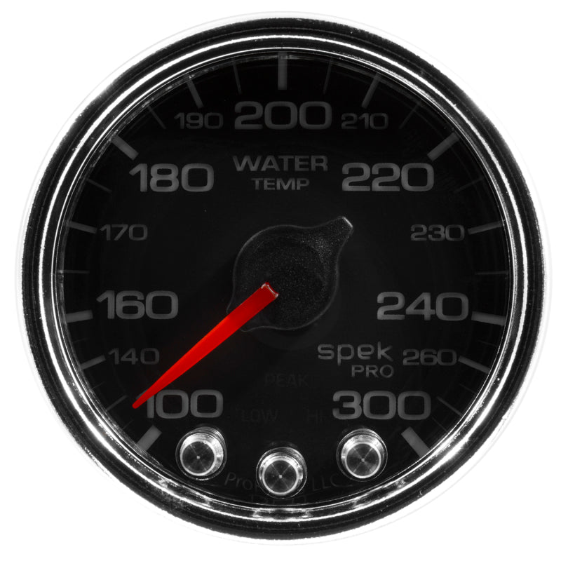 Autometer Spek-Pro Gauge Water Temp 2 1/16in 300f Stepper Motor W/Peak & Warn Blk/Chrm Gauges AutoMeter