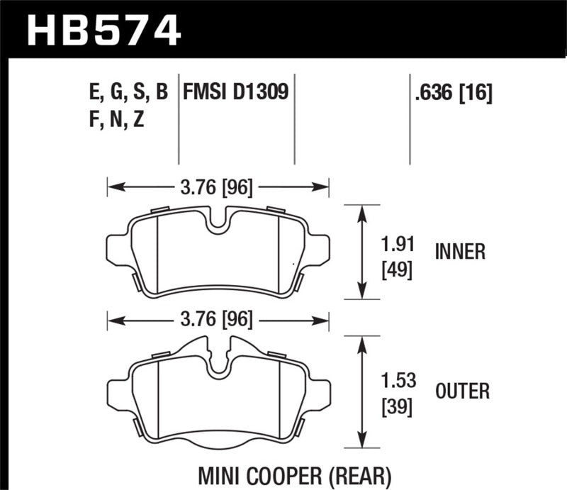 Hawk 07+ Mini Cooper HP+ Street Rear Brake Pads Brake Pads - Performance Hawk Performance